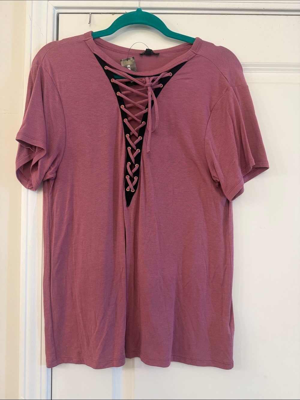 Express Mauve Short Sleeve Lace-Up Front Top